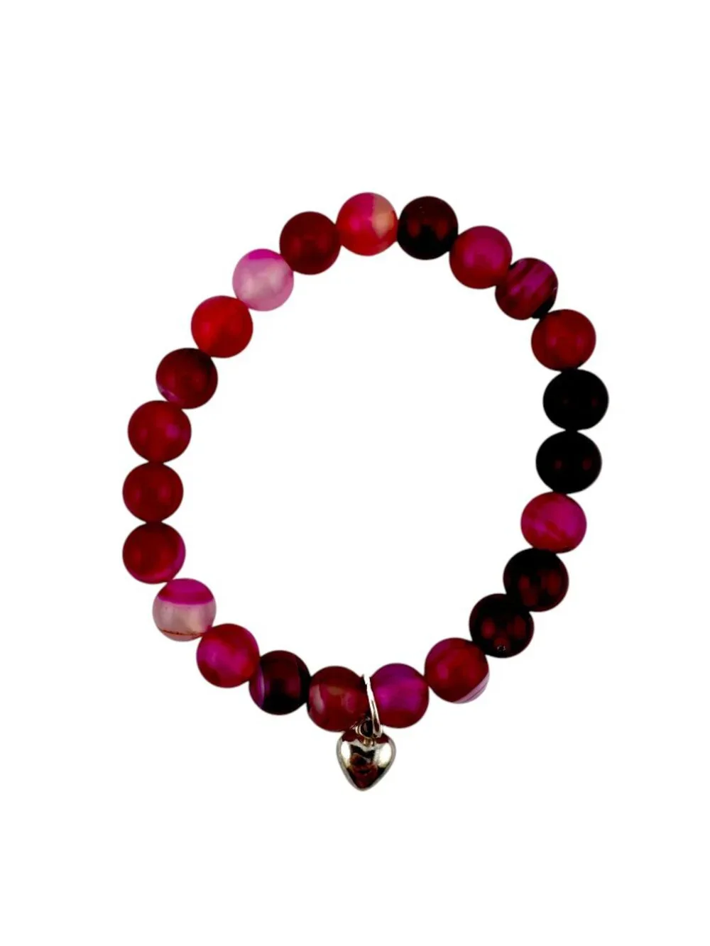 Pink Banded Agate Heart Charm Stretch Bracelet | Fuchsia Beaded Jewelry